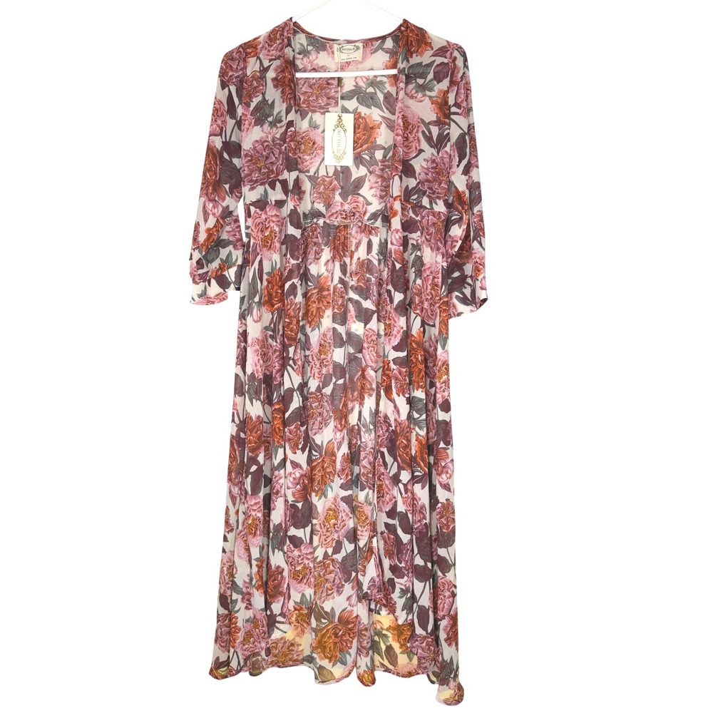 Joyfolie Floral Kimono Duster NEW Girls 12 Pink Katherine Sheer Boho Cottage - Picture 3 of 9